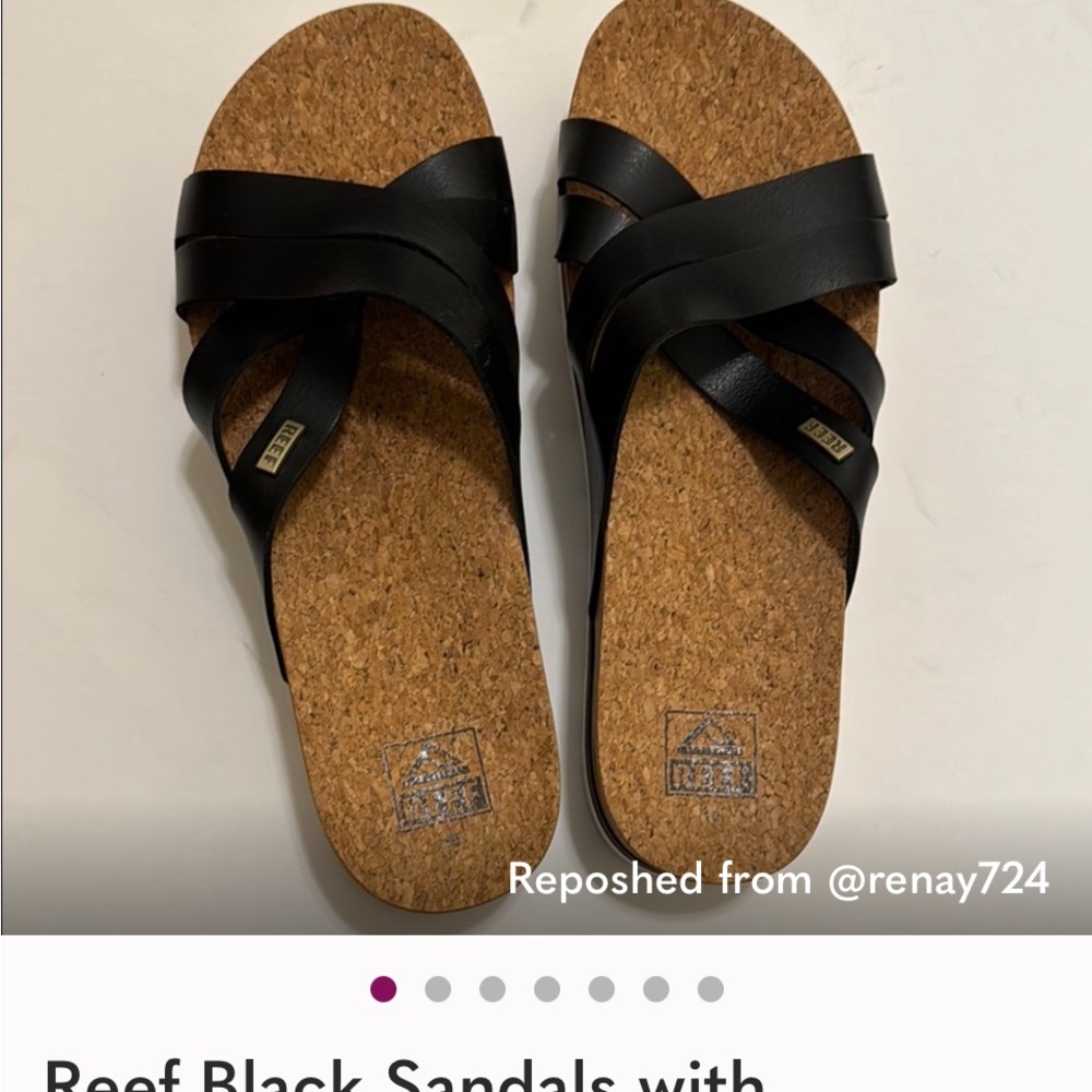 Reef Black Sandals with Cork Footbed